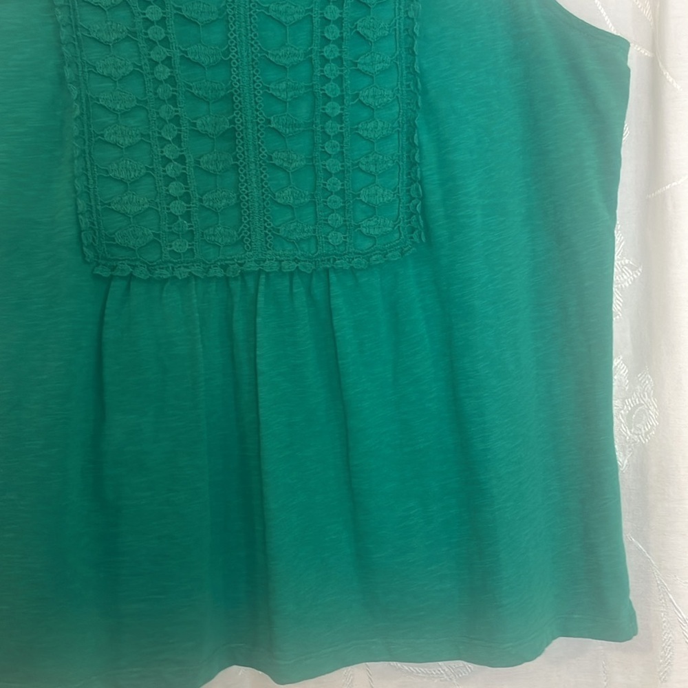 Talbots 2XP Sleeveless Tank Top Green 100% COTTON. Crochet detail on top Preworn - Picture 8 of 13